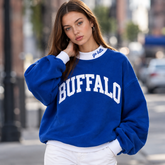 Buffalo Contrast Mock Neck Sweatshirt | Oversized Royal Blue & White