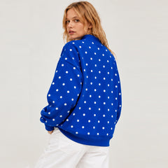 Women’s Royal Blue Polka Dot "BUFFALO" Mock Neck Pullover Sweatshirt