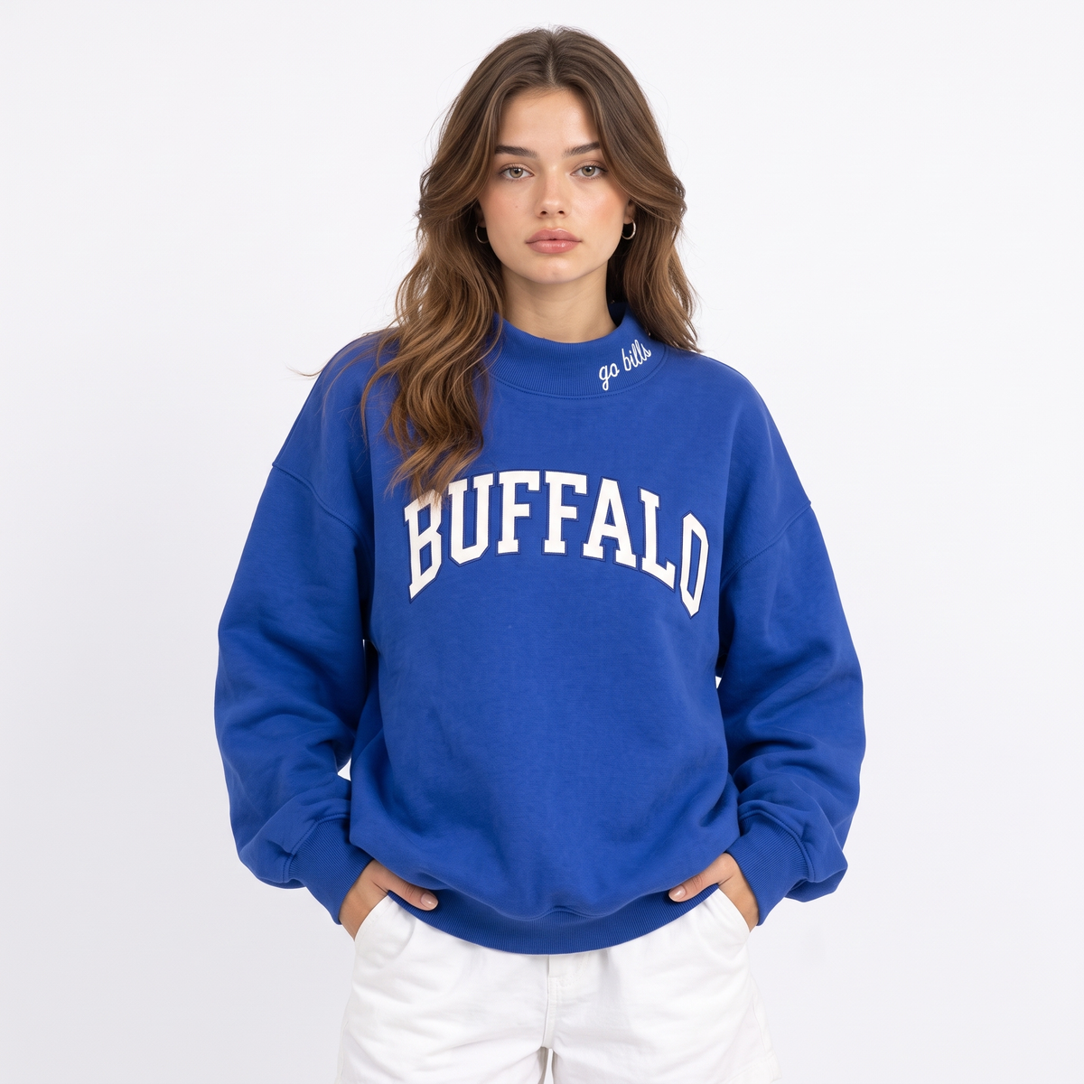 Buffalo Mock Neck Sweatshirt | Oversized Royal Blue Game Day Pullover