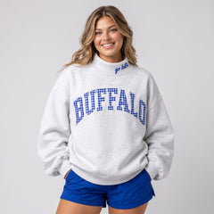 Buffalo Gingham Applique Mock-Neck Sweatshirt-"Go Bills" Embroidered Collar
