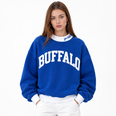 Buffalo Contrast Mock Neck Sweatshirt | Oversized Royal Blue & White