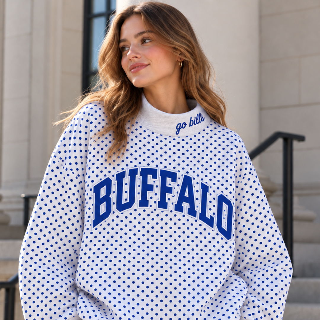 Buffalo Polka Dot Mock Neck Sweatshirt | Oversized Pullover