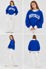 Buffalo Contrast Mock Neck Sweatshirt | Oversized Royal Blue & White