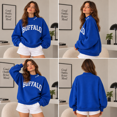 Buffalo Mock Neck Sweatshirt | Oversized Royal Blue Game Day Pullover