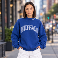 Buffalo Gingham Appliqué Mock Neck Sweatshirt | Oversized Pullover