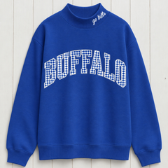 Buffalo Gingham Appliqué Mock Neck Sweatshirt | Oversized Pullover