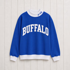 Buffalo Contrast Mock Neck Sweatshirt | Oversized Royal Blue & White